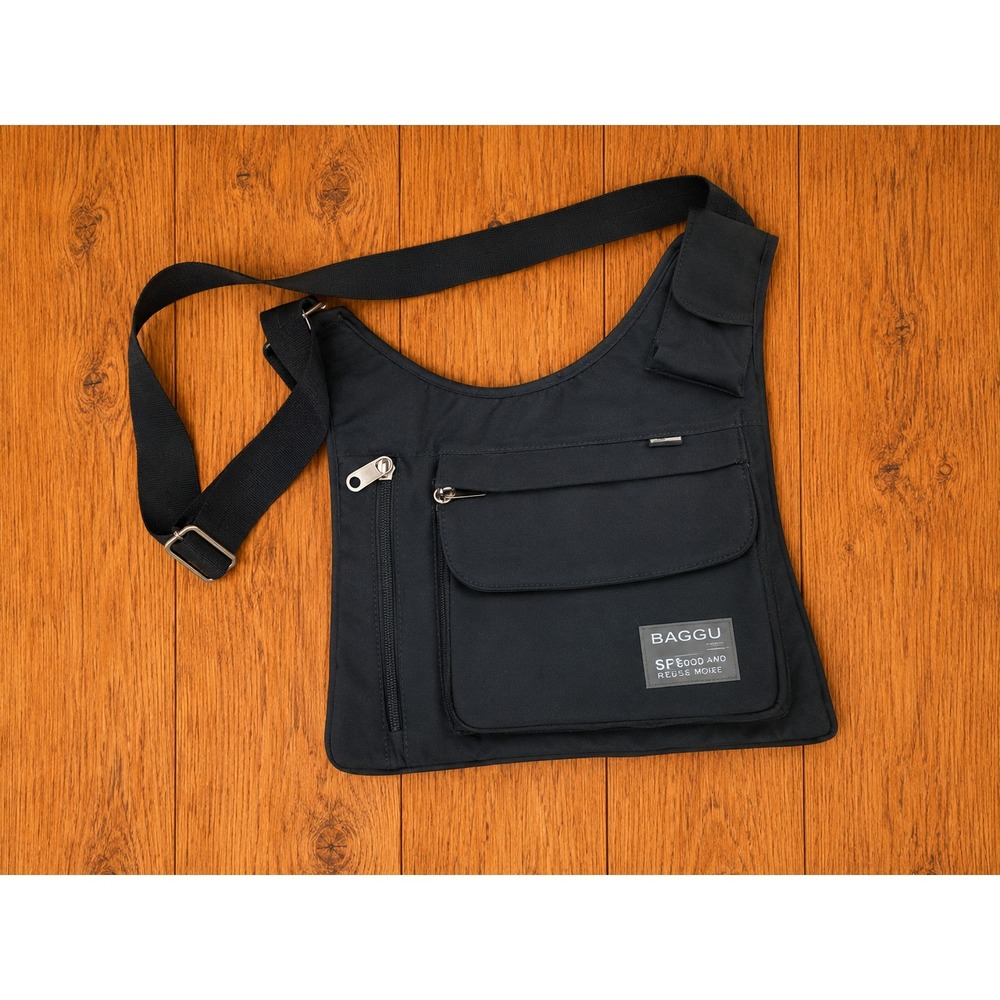 Black Canvas Crossbody Travel Utility Bag Multi Pocket Adjustable Strap Unisex